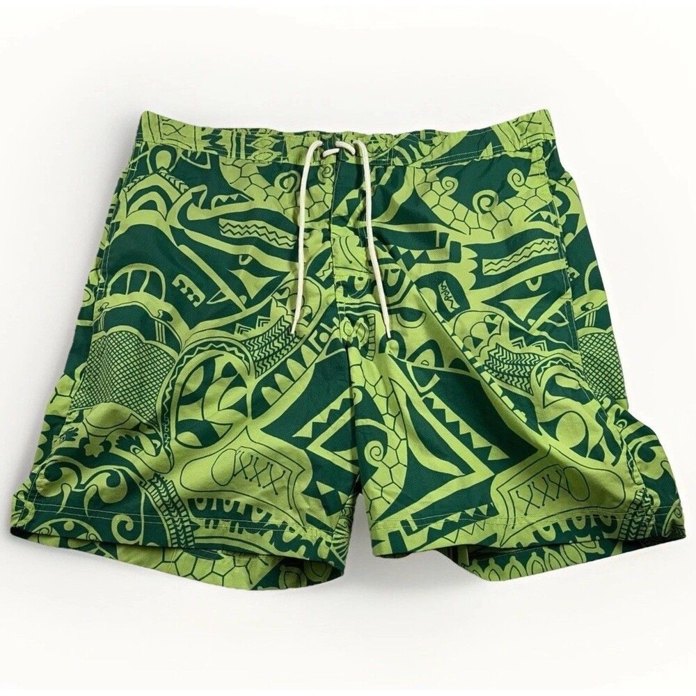 Ralph Lauren Men's Swim Trunks Large Shorts Aztec Polo Sport AOP Green